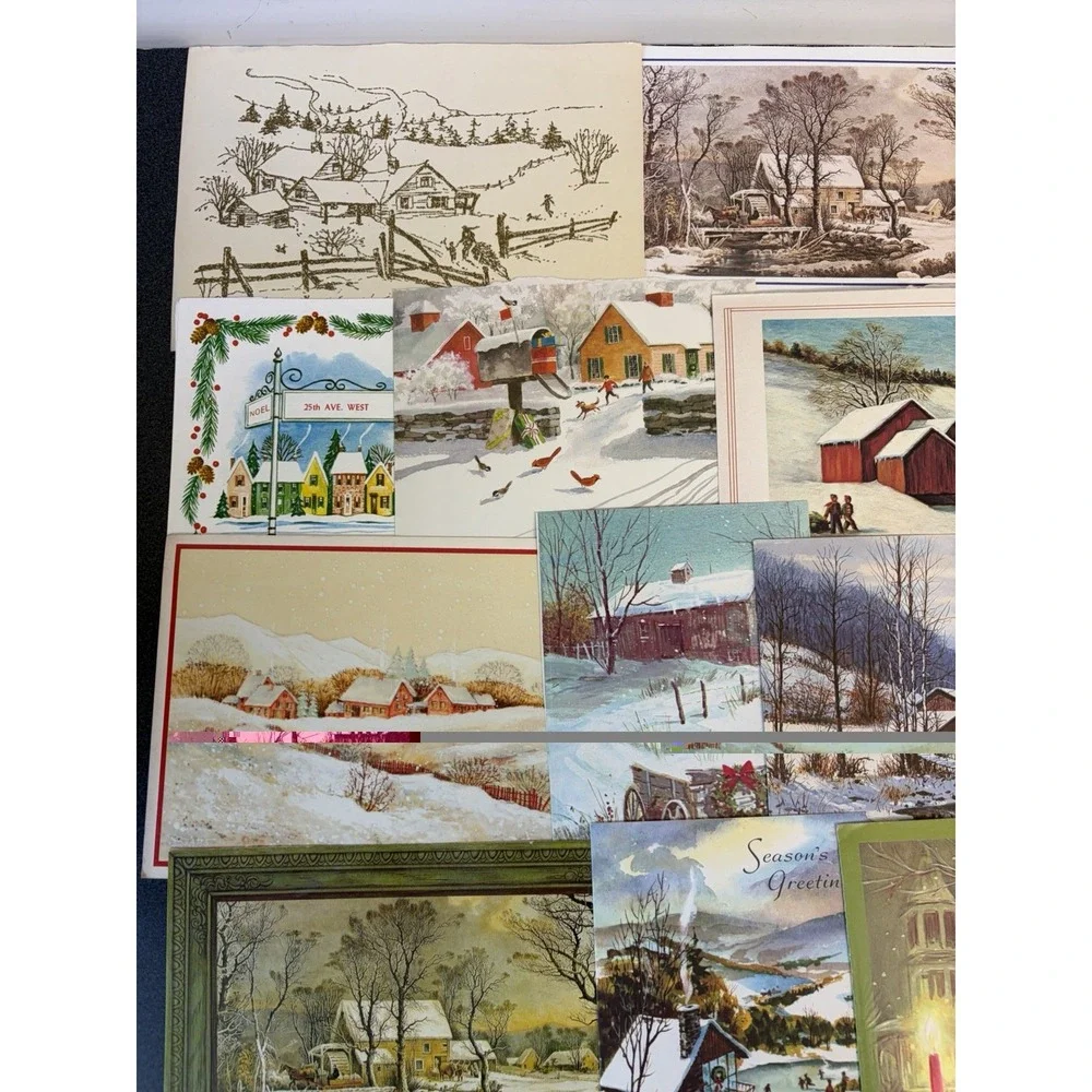 Vintage Christmas Cards Fronts ONLY Houses Barns More Scrapbooking Crafts 50+